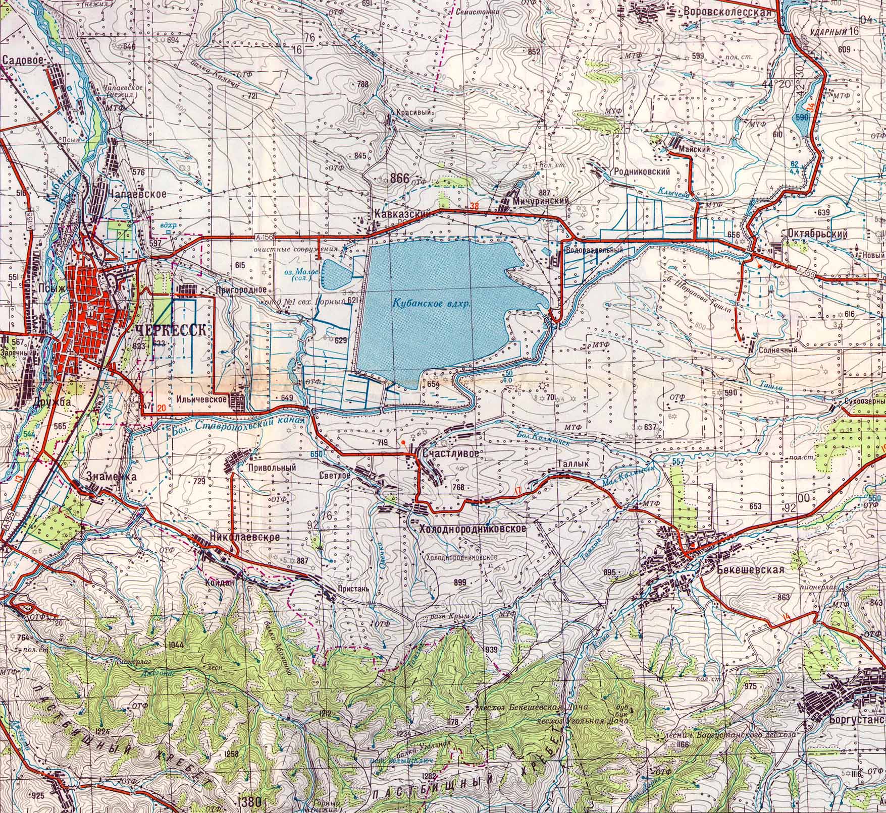 Карта района Кавказских Минеральных Вод.
