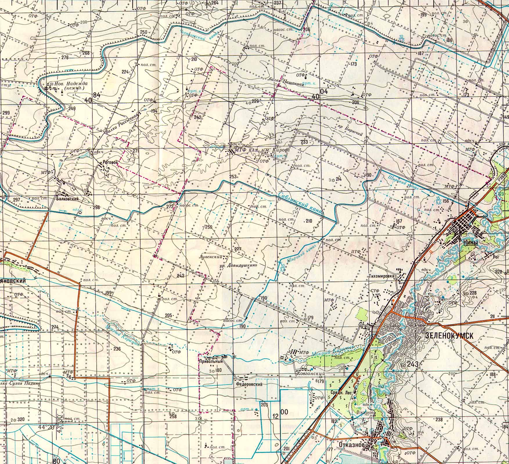 Карта района Кавказских Минеральных Вод.