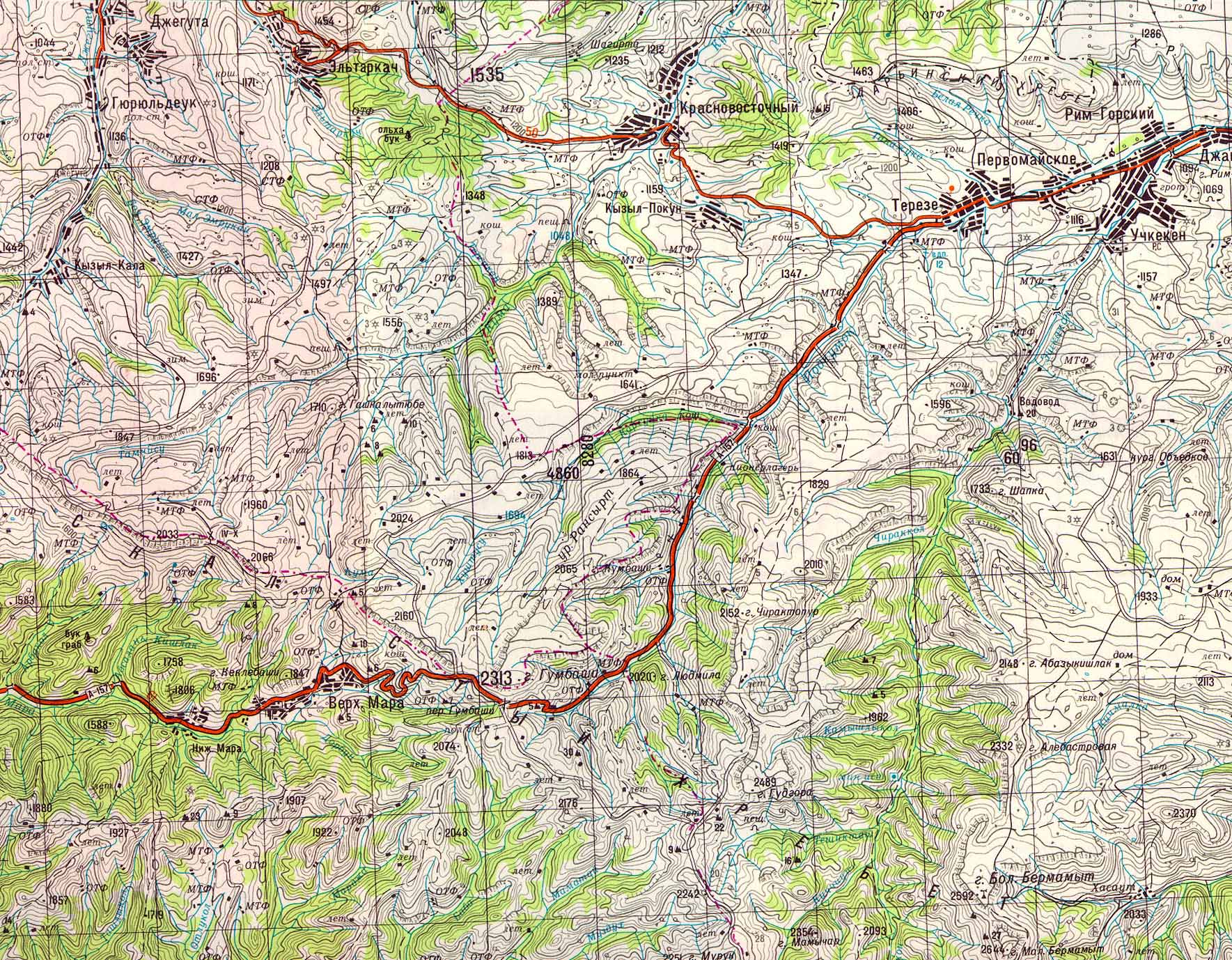Карта района Кавказских Минеральных Вод.