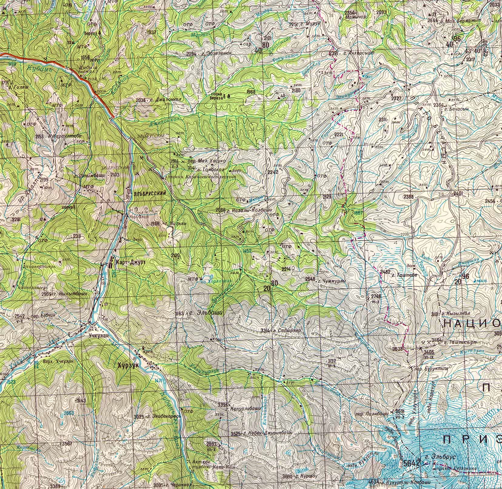 Карта района Кавказских Минеральных Вод.