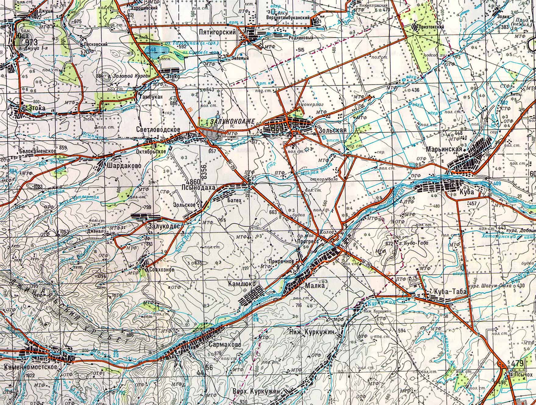 Карта района Кавказских Минеральных Вод.