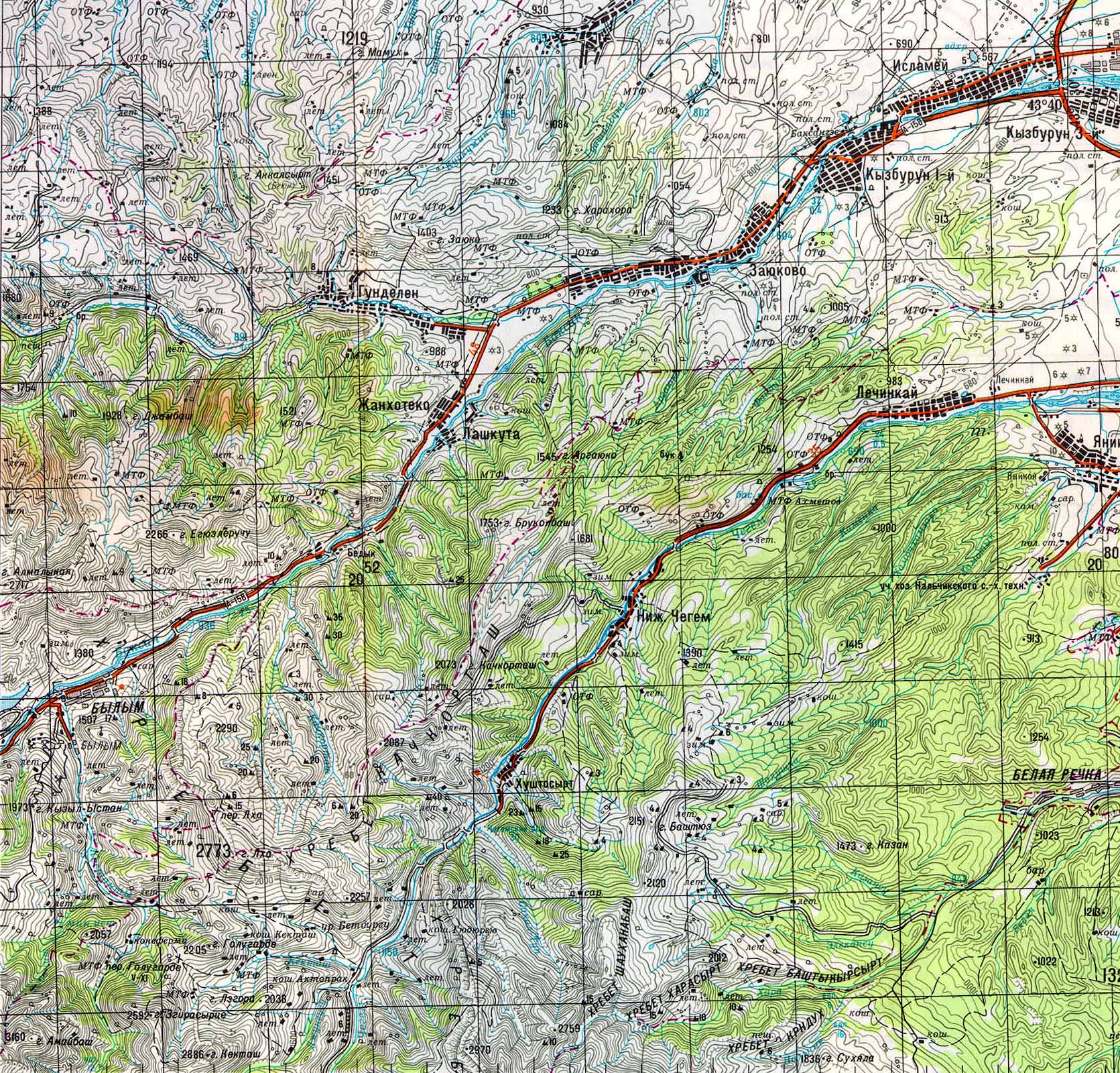Карта района Кавказских Минеральных Вод.